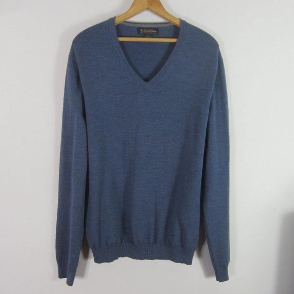 Brooks Brothers L Blue Merino Wool V Neck Sweater - Picture 6 of 7